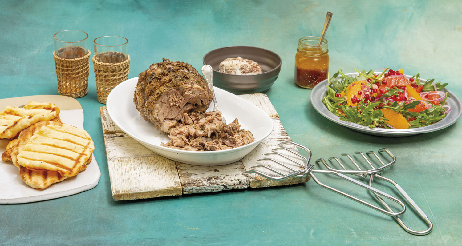 MIDDLE EASTERN LAMB SHOULDER WITH CITRUS SALAD AND FLATBREAD